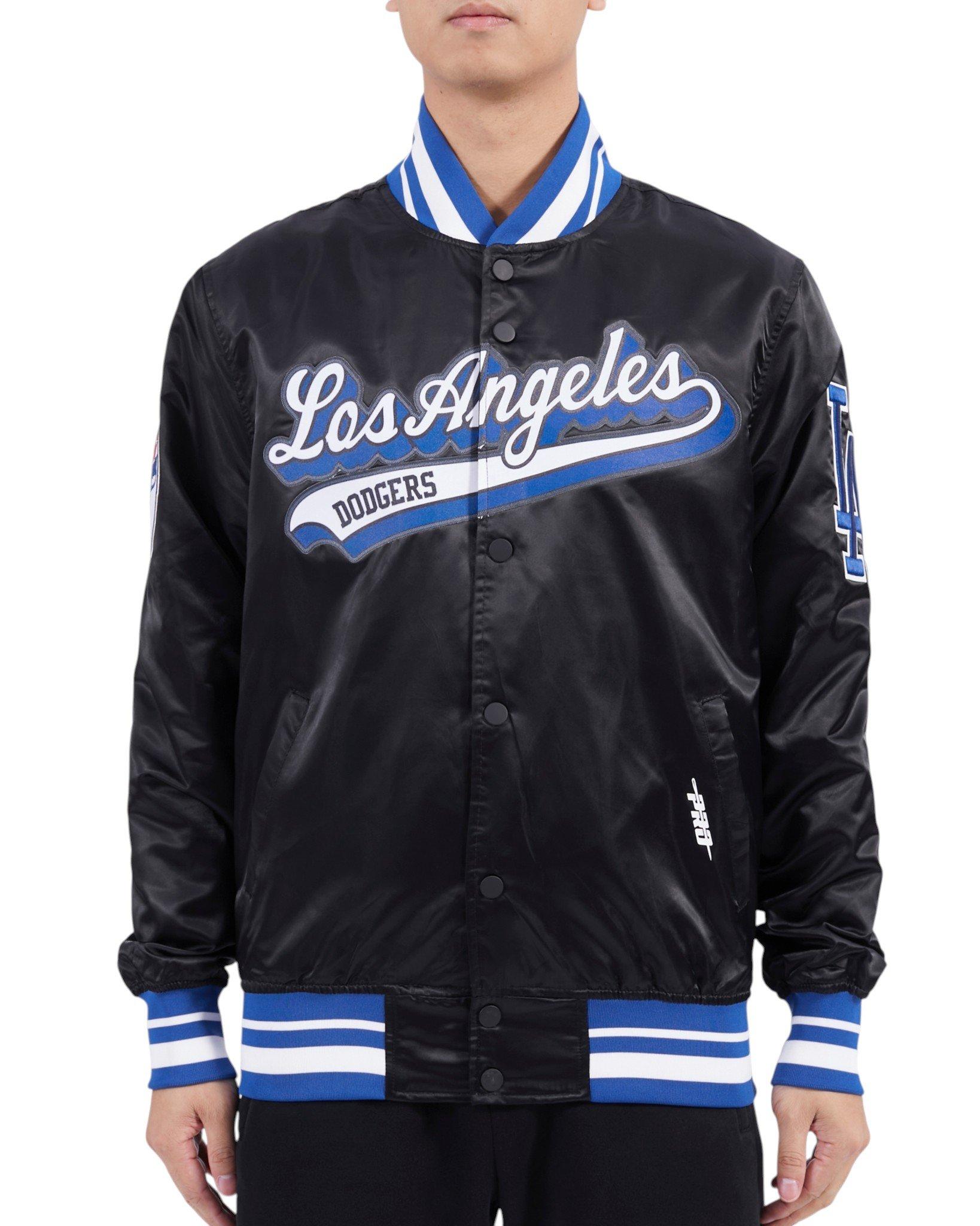 Pro Standard Men's MLB Los Angeles Dodgers Script Tail Satin Jacket - Black/Blue - BLACK/BLUE